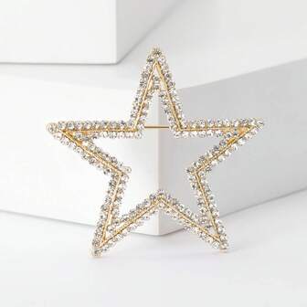 Rhinestone Hollow Five-Pointed Star Brooch, Elegant Lapel Pin, Versatile Cross-Border Accessory