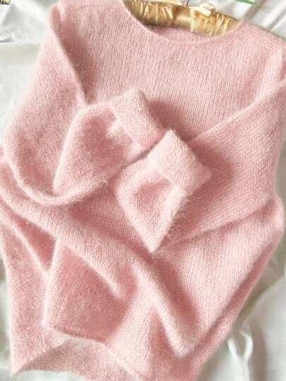 New Women's Round Neck Solid Color Drop Shoulder Long Sleeve Casual Elegant Elegant Daily Commute Outdoor Back To School Christmas Knit Pullover Sweater