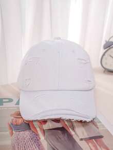 1pc Unisex Y2K Style Distressed Washed Baseball Cap, Outdoor Sun Protection Hat Suitable For Sports, Daily Commute - White - View 4
