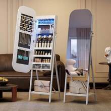 CYVlsrka Espejo Joyero LED Ovalado Armario Joyero Moderno con Cerradura Organizador Joyas de Pared o Montado en la Puerta Estante Inferior blanco - Blanco - Ver 6