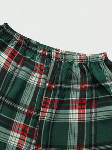 Men's Casual Elastic Waist Plaid Pants, Spring/Autumn - Green - View 3