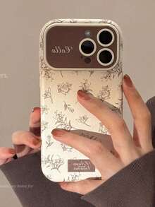 1pc Vintage Literary Floral Phone Case Compatible With IPhone 17, 16, 15, 14, 13, 12, 11 Series, Shockproof Aesthetic Cover - White - View 4