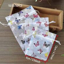10/20/50 Pieces Butterfly Multi-Color Gauze Bags, Gift Packaging Bags, Gift Bags, Home And Daily Necessities, Nylon Bag Storage Bags, Festival And Party Supplies, Wedding Supplies, Gift Decoration Packaging, Small Packaging Bags, Jewelry And Accessory Packaging - Gold Butterfly - View 11