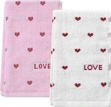 2pcs Valentine'S Day Hand Towels Red Pink Hearts Embroidered Towel For Bath Cotton Soft Bathroom Kitchen Valentine'S Day Decorative Set For Drying Cleaning Cooking Holiday Decor Gift,14 X 29 Inch - ColorF - 查看 1