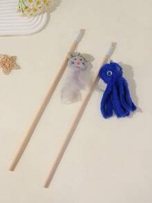 1 Set/2pcs Pet Cat Toys/Cat Teaser, Octopus/Mouse/Cat/Cartoon Design, Wooden Stick Plush Realistic Octopus Doll Cat Doll - Multicolor - View 22