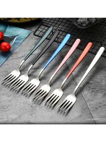 6pcs SUS304 Stainless Steel Forks, Long Handle Thickened, Premium Dinner Forks, Salad Dessert Fruit Forks, 6 Colors Including Gold And Silver Tones, Vibrant Colors, Beautiful, Suitable For Restaurants, Home, Gatherings, Dishwasher , 20.7cm/8.2in - Silver Set (6 Pieces) - View 3