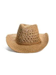 1pc Handmade Fashionable Panama Cowboy Straw Hat, Bohemian Style Beach Sun Hat, Windproof Casual Hat, Suitable For Vacation Travel, Random Color Brim Rope - A - View 5