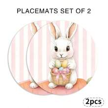 1 Set Of Complete Easter Bunny, Easter Eggs, Tulips, Basket And Lace Round Placemats, Suitable For Spring, Summer, Autumn And Winter, Multi-Color Pattern Design, Made Of 100% Polyester, Size: 15*15 Inches, Machine Washable, Polyester Material, Heat-Resistant And Stain-Resistant - Multicolor - View 12