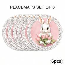 1 Set Of Complete Easter Bunny, Easter Eggs, Tulips, Basket And Lace Round Placemats, Suitable For Spring, Summer, Autumn And Winter, Multi-Color Pattern Design, Made Of 100% Polyester, Size: 15*15 Inches, Machine Washable, Polyester Material, Heat-Resistant And Stain-Resistant - Multicolor - View 15