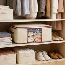 Large Capacity Clothing Storage Bag, Suitable For Clothes, Down Quilts, Cotton Quilts, Blankets, Bedding, With Zipper & Transparent Window, Reinforced Handle, Thick & Breathable Fabric, Under Bed Storage - Multicolor - View 7