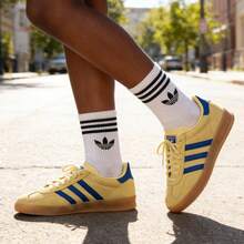 Adidas Originals Men's And Women's Shoes, Classic Casual Shoes, GAZELLE INDOOR, White Lace-Up Commuter Shoes, Rubber Outsole Shoes, JH5406 - Powder Yellow/Royal Blue/White - View 4