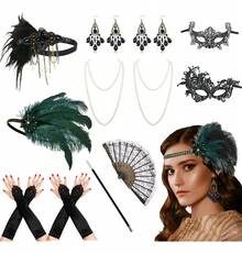TendenciaMascara Gatsby Accesorios Disfraz Halloween Plumas DiademaCalidad premium - C negra - Ver 2