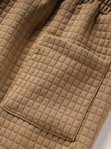 男士华夫格纹休闲短裤，纯色抽绳腰宽松版型，撞色滚边，适合街头风、健身、跑步、户外运动、夏季休闲出行