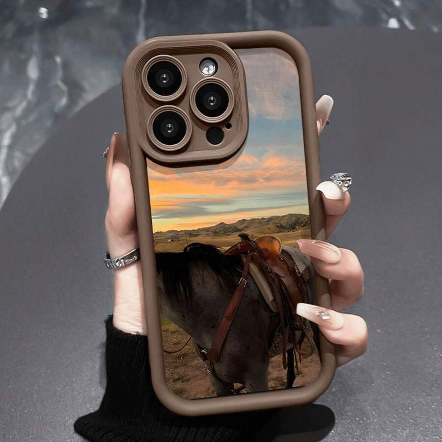 Horseback Phone Case For IPhone 16 15 14 Pro Max 13 12 11 XR XS Plus Shockproof Non Slip Military-Grade Protection Silicone Cover,Suitable For IPhone17 Air - Cà phê nâu - Xem 1