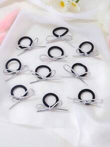 10pcs Silver Hair Ties, Suitable For Kids And Girls, Thumb-Sized, Children Hair Accessories, Ponytail Holders, Elastic Hair Bands, Hair Ropes, High Elasticity Hair Ties, Won't Damage Hair - Multicolor - View 8