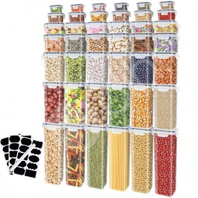 Dihl 42pcs Airtight Food Storage Container Set, 7 Sizes  Plastic Kitchen Pantry Organiser Canisters With Lids. For Cereal, Flour, Rice, Pasta, Dry Food. With Labels & Marker