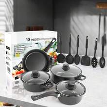 13pcs/Set Nonstick Cookware Set With Lids, Pots, Pans, Spatula, Saucepan, Frying Pan, Marble Coating