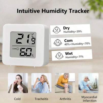 高精度数字温湿度计 - 室内温湿度监测器，带壁挂支架和舒适度指示器，适用于婴儿房、卧室、厨房、温室等场所。