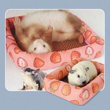 1件装水果印花帆布耐用防抓仓鼠窝垫，不可机洗，适用于松鼠、蜜袋鼯、兔子、小型宠物，全年适用（款式随机） - 彩色 - 查看 3