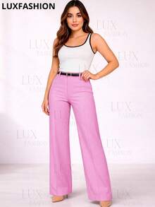 Women's Wide Leg Elegant Tailored Pantaloons With Belt - Màu Hồng baby - Xem 7