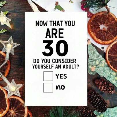1 pièce Carte de vœux humoristique pour le 30e anniversaire avec enveloppe - Design "Statut d'adulte amusant à 30 ans", typographie audacieuse et humour de cases à cocher, parfait pour taquiner les célébrants de 30 ans, idéal pour les rassemblements d'amis, carte de vœux humoristique Carte d'anniversaire de 30 ans Carte de vœux en papier, fournitures pour anniversaire important