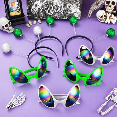 1/4/6/9 st Alien-kostym Cosplay för alla hjärtans dag, ny ankomst, roliga festtillbehör för Halloween, alla hjärtans dag, glitterpannband, mask, handskar, håraccessoarer, kostymrekvisita, glänsande glitter julfest scenoutfit