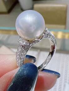 1枚优雅立方氧化锆和仿珍珠戒指，女士款，适合婚礼、订婚、周年纪念、派对、情人节及其他场合佩戴 - 1# - 查看 9