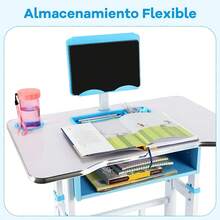 Juego de mesa y silla de estudio ergonómica ajustable - Marco de metal duradero, azul y blanco, ideal para el hogar, la escuela o el entrenamiento, escritorio escolar | Altura ajustable | Diseño ergonómico, mesa de estudio CINTHYA MX Azul - Celeste - Ver 2