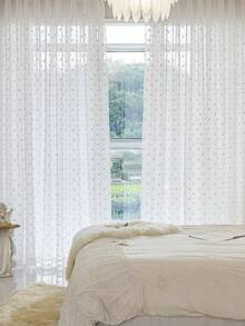 1 Panel & 2 Panels Pink Polka Dot Fluffy Ball Sheer Curtains, Modern Minimalist Style, Rod Pocket Design, Translucent But Not See-Through, Washable, Easy Care, Suitable For Living Room, Bedroom, Various Room Types - Pink - View 7