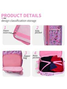 BLING BABIES Maleta infantil con ruedas, de material con lentejuelas, con patrón de gato rosa doble, con función de brillo en la oscuridad, maleta de mano para la escuela primaria, adecuada para fines de semana y viajes - Rosa - Ver 7