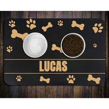 Personalized Cat Dog Food Mat With Names - Non-Slip, Waterproof, Custom Pet Fedding Mat With Bone And Paw Prints - Brown - View 3