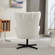 Accent Chair, Upholstered Chair With Fleece Cover, Swivel Base, Metal Frame, Cream White - White - View 4