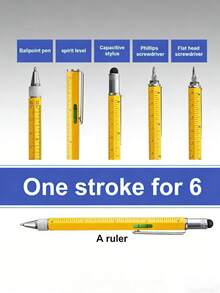 2/1Pc High-Quality Compact 6-In-1 Multifunctional Tool Pen - Strong Magnetic Cross-Head & Flathead Screwdriver Bits, Smooth Writing Ballpoint Pen, High-Sensitivity Stylus, Precision Ruler, Mini Bubble Level, All-In-One Pocket Gadget For Home Repair - Multicolor - View 4