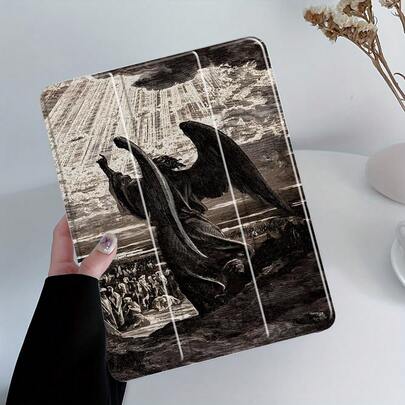 Vintage Angel Crowd Gothic Aesthetic Tablet Case| Synthetic Faux Leather, Foldable, Adjustable Stand, Card Slots, Auto Sleep/Wake, Hybrid Case For IPad 10th 11th 9th Mini Air 4th 8/7/6/5th, For IPad Pro Generation, Birthday Holiday Religious Gifts
