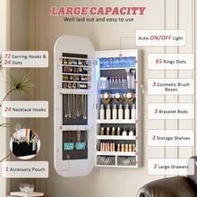 CYVlsrka Espejo Joyero LED Ovalado Armario Joyero Moderno con Cerradura Organizador Joyas de Pared o Montado en la Puerta Estante Inferior blanco - Blanco - Ver 3