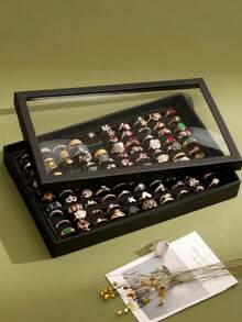 1 Peça Caixa de Exibição de Anéis com 36/100 Slots, Organizador de Armazenamento de Joias com Cobertura Transparente à Prova de Poeira, Presente Essencial de Viagem para Mulheres, Temporada de Volta às Aulas, Decoração para Sala de Maquiagem - Multicolorido - Visão 8