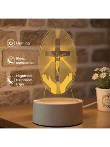 Jesus Statue Night Light, Acrylic Panel, Church Souvenir, Religious Home Decor, LED Desk Lamp, Bedroom Bedside Lamp, Creates Cozy Ambiance, Suitable As Christmas Or Birthday Gift - 彩色 - 查看 10