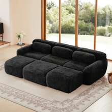 Boneless Cloud Sofas, Weicher Flauschplüsch-Stoff, Modulares Schlafsofa mit 3 Ottomans, 3-Sitzer-Sofas, Bequemes Sofa für Wohnzimmer,Schwarz - Schwarz - Übersicht 3
