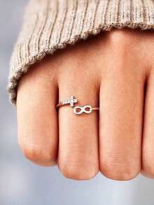 1 chiếc nhẫn hình thánh giá đính đá Cubic Zirconia sang trọng dành cho nữ, thích hợp làm quà tặng đám cưới, lễ đính hôn, kỷ niệm, tiệc tùng hoặc quà tặng ngày Valentine. - Bạc - Xem 3