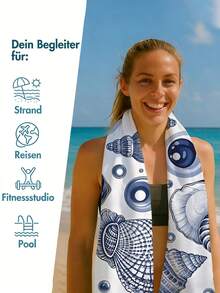 1 Ocean Series Beach Towel With Various Shells, Conches, And Coral Prints – Extra-Large Size, Super Soft And Quick-Drying, Waterproof And Sand-Resistant. A Perfect Holiday Essential For Poolside Lounging, Beach Vacations, Yoga Practice, And Outdoor Adventures.