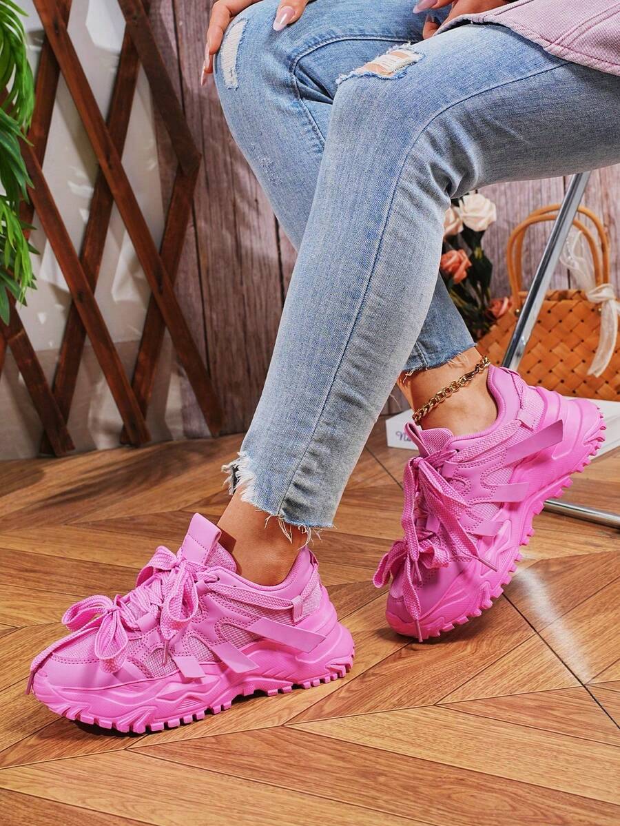 2026 Couple's Set Pink Low-Top Casual Sneakers ,Lady's Platform Sneakers  ,Breathable & Lightweight Sneakers ,Comfortable Walking Shoes ,Casual Lace-Up Outdoor Shoes,Holiday & Birthday Gift, Student Sneakers,Valentine's Day Gift - Hồng - Xem 1