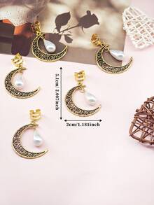 5个月亮珍珠编织发夹，金色金属质感珠子发卡，时尚发饰爪夹发卡，学习用品