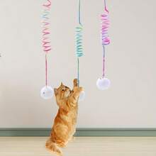Self-Entertaining Cat Toy, Hanging Spring Plush Rabbit Ball Cat Toy - Multicolor - View 12