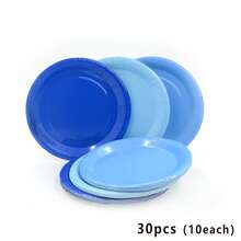 60pcs/30pcs 7-Inch Disposable Gradient Blue Paper Plates, Leak-Proof Thickened Paper Plates, 3-Second Table Cleanup, Party Wash-Free, Reusable, Camping, Outdoor, Family Stocking! Cake Plates, Birthday Party, Festival, Graduation, Back To School, New Year, Valentine's Day, Spring Decor Tableware - A Three-color Combination (dark Blue + Sky Blue + Light Blue) - View 11