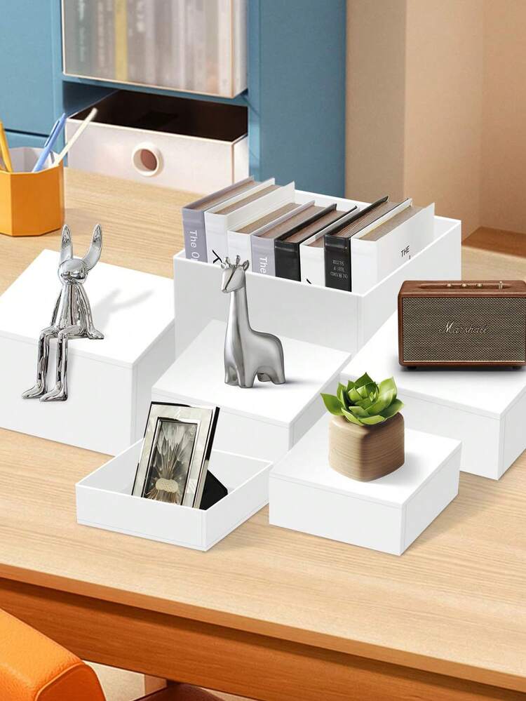 3pcs Acrylic Self-Serve Buffet Risers, With Hollow Bottom For Food, Desserts, Jewelry And Figurine Display - White Cubic Nested Risers, For Party Decoration - White - View 10