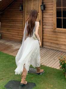 Slouchy Graphic Loose Shoulder Cutout Sleeveless T-Shirt For Women - Baby Blue - View 4