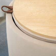 HOMCOM Round Storage Ottoman In Beige Velvet, Removable Lid, Ø44 Cm X 47.5 Cm, Can Be Used As A Side Table - Apricot - View 8