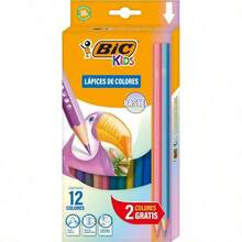 BIC, Lápices de Colores, BIC Kids Pastel, Hechos de Resina, No se Astillan, Fácil de Sacar Punta, Ideales para Dibujar y Colorear en la Escuela, 12 Colores Suaves + 2 Gratis - por defecto - Ver 1