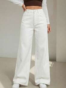 Jeans de mujer de unicolor con bolsillo, cremallera y botón