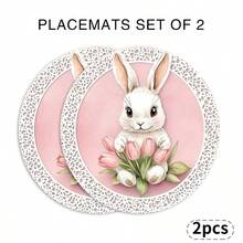 1 Set Of Complete Easter Bunny, Easter Eggs, Tulips, Basket And Lace Round Placemats, Suitable For Spring, Summer, Autumn And Winter, Multi-Color Pattern Design, Made Of 100% Polyester, Size: 15*15 Inches, Machine Washable, Polyester Material, Heat-Resistant And Stain-Resistant - Multicolor - View 21